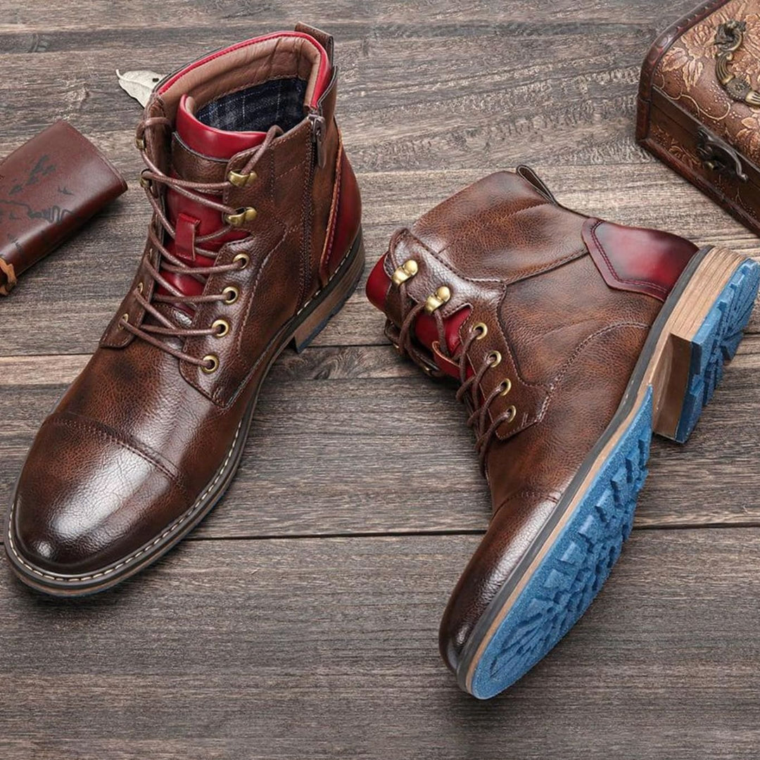 Men's Lace-Up Cap-Toe Ankle Boots Side Zip