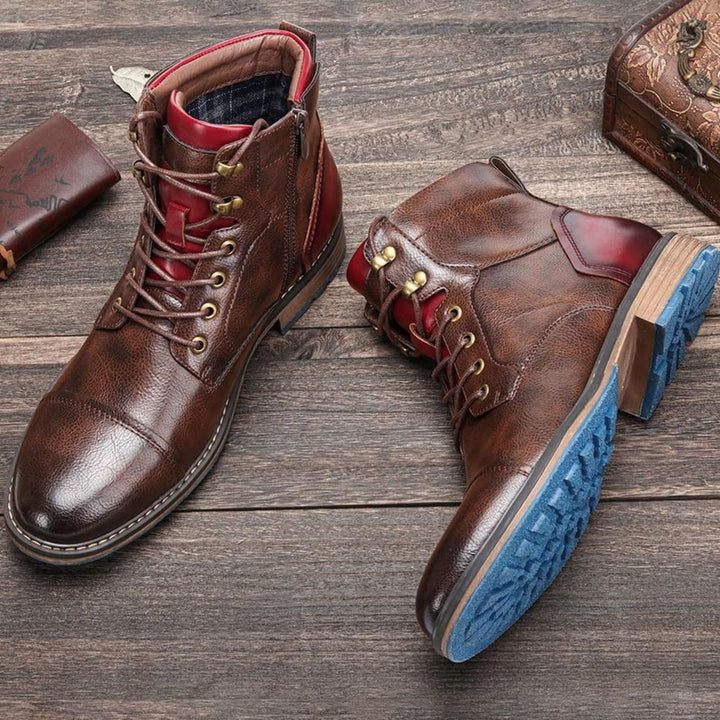 Men's Lace-Up Cap-Toe Ankle Boots Side Zip