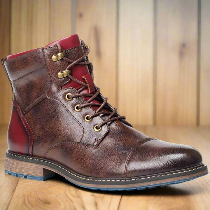Men's Lace-Up Cap-Toe Ankle Boots Side Zip