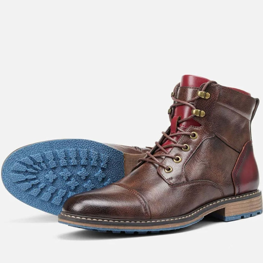 Men's Lace-Up Cap-Toe Ankle Boots Side Zip