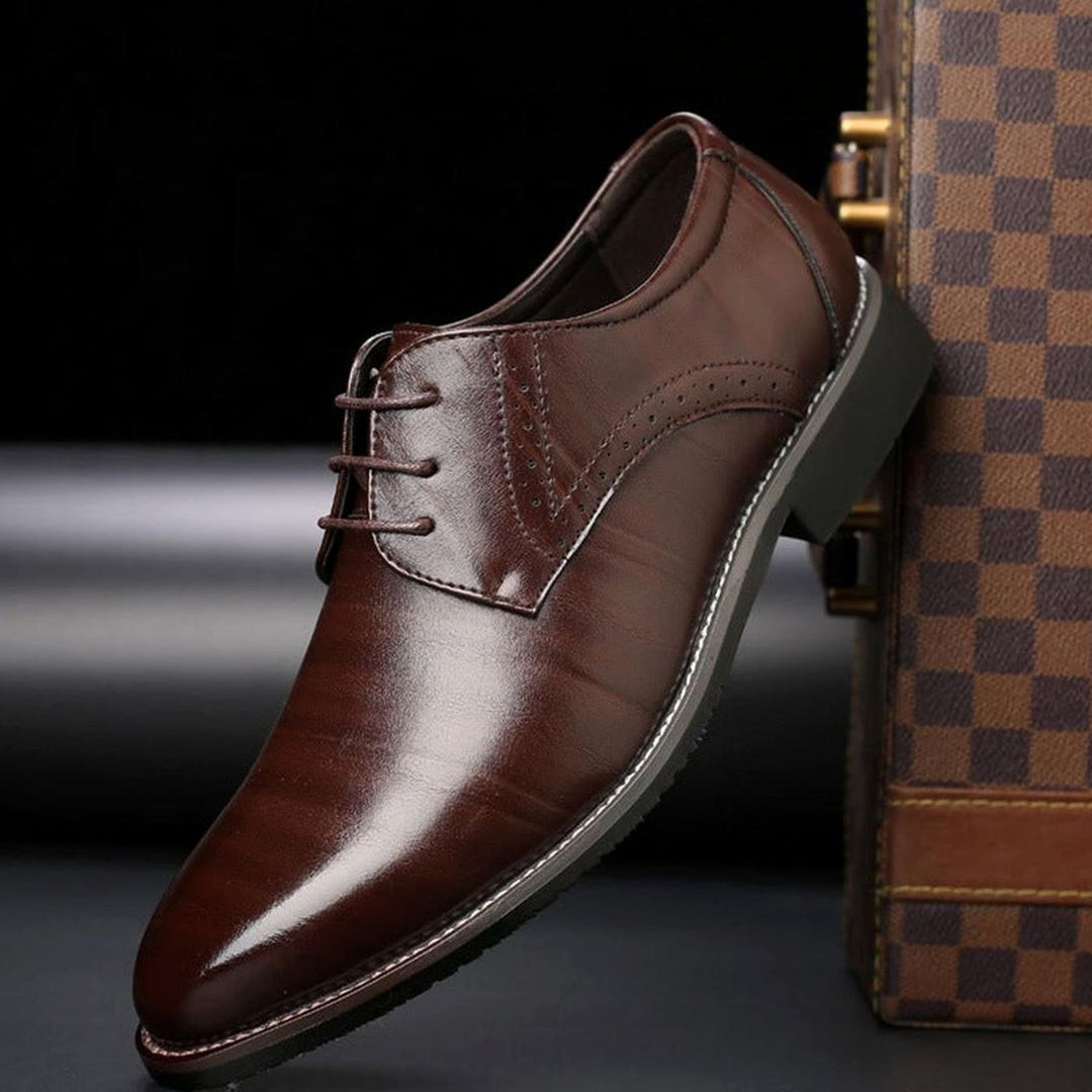 Men's Leather Lace-Up Brogue Derby Dress Shoes - Brown