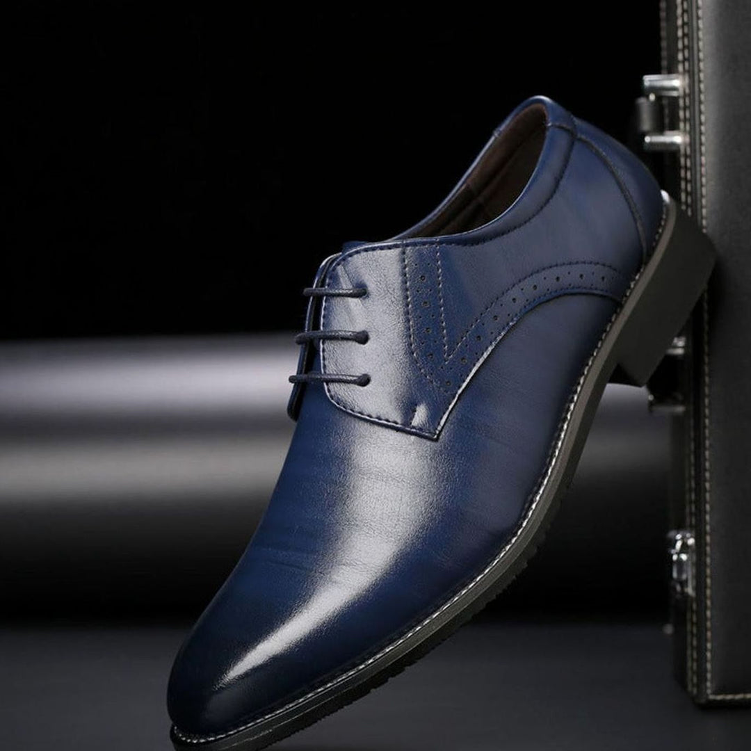 Men's Leather Lace-Up Brogue Derby Dress Shoes - Blue