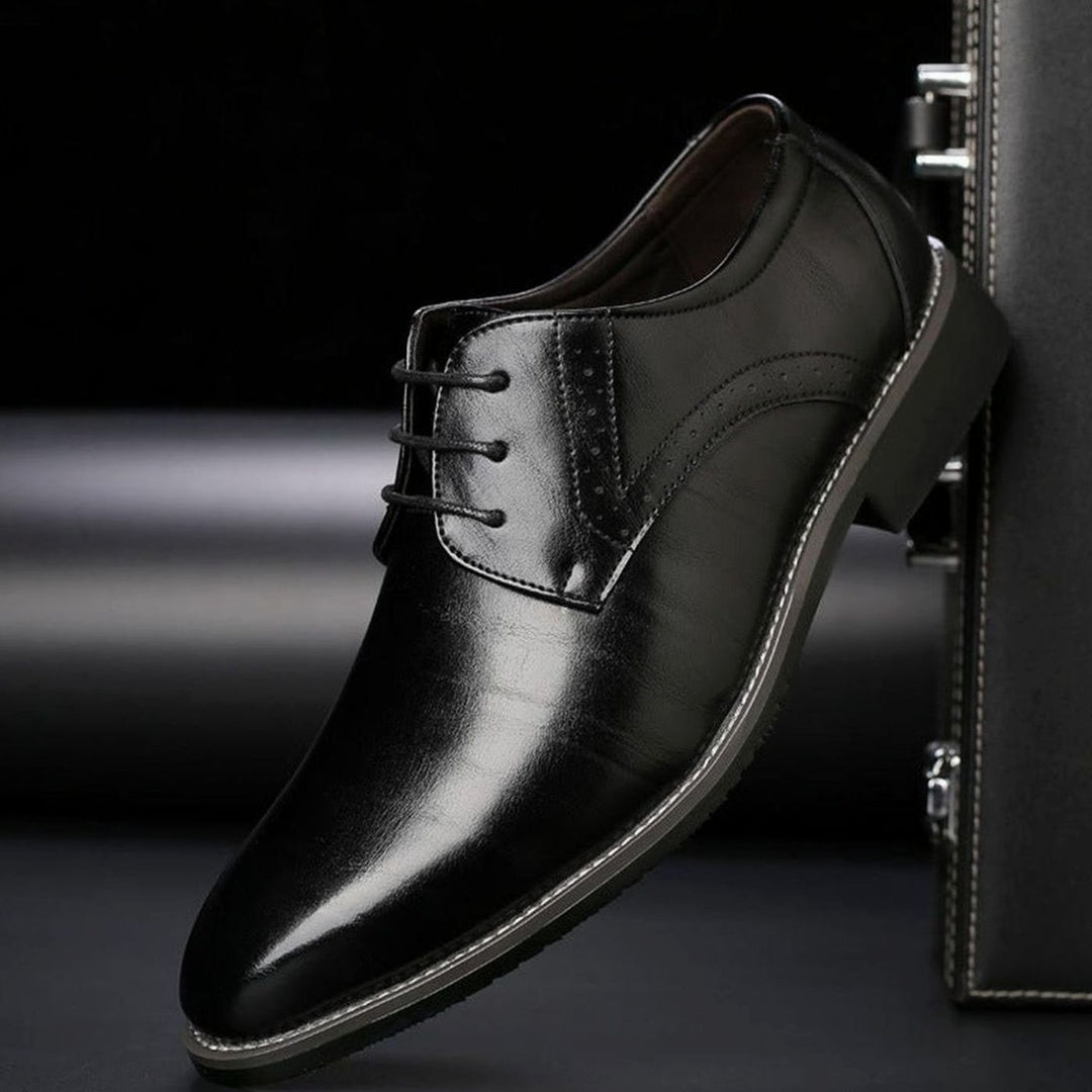 Men's Leather Lace-Up Brogue Derby Dress Shoes - Black
