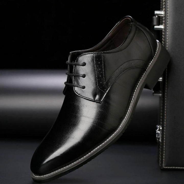 Men's Leather Lace-Up Brogue Derby Dress Shoes - Black