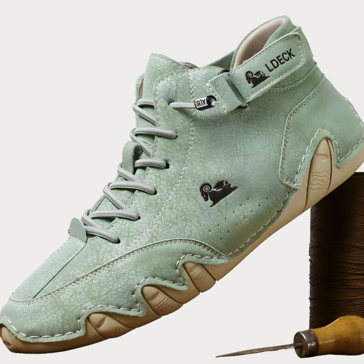 Men's Lightweight Leather Barefoot Lace-Up Casual Trainers - Green