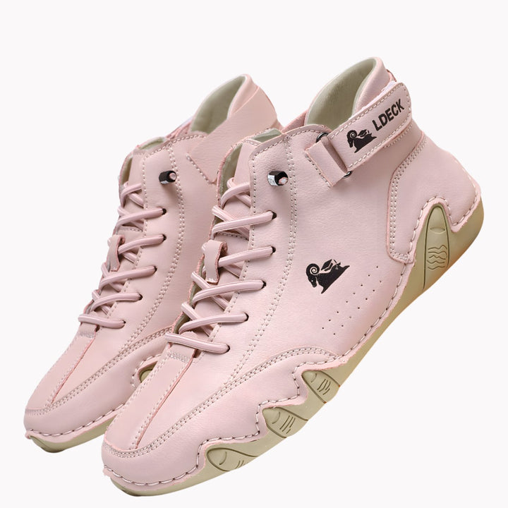Men's Lightweight Leather Barefoot Lace-Up Casual Trainers - Pink
