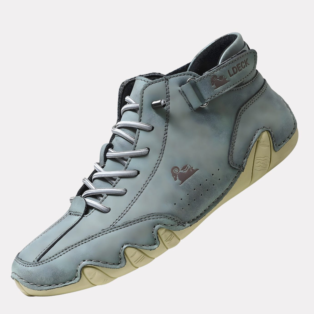 Men's Lightweight Leather Barefoot Lace-Up Casual Trainers - Light Blue