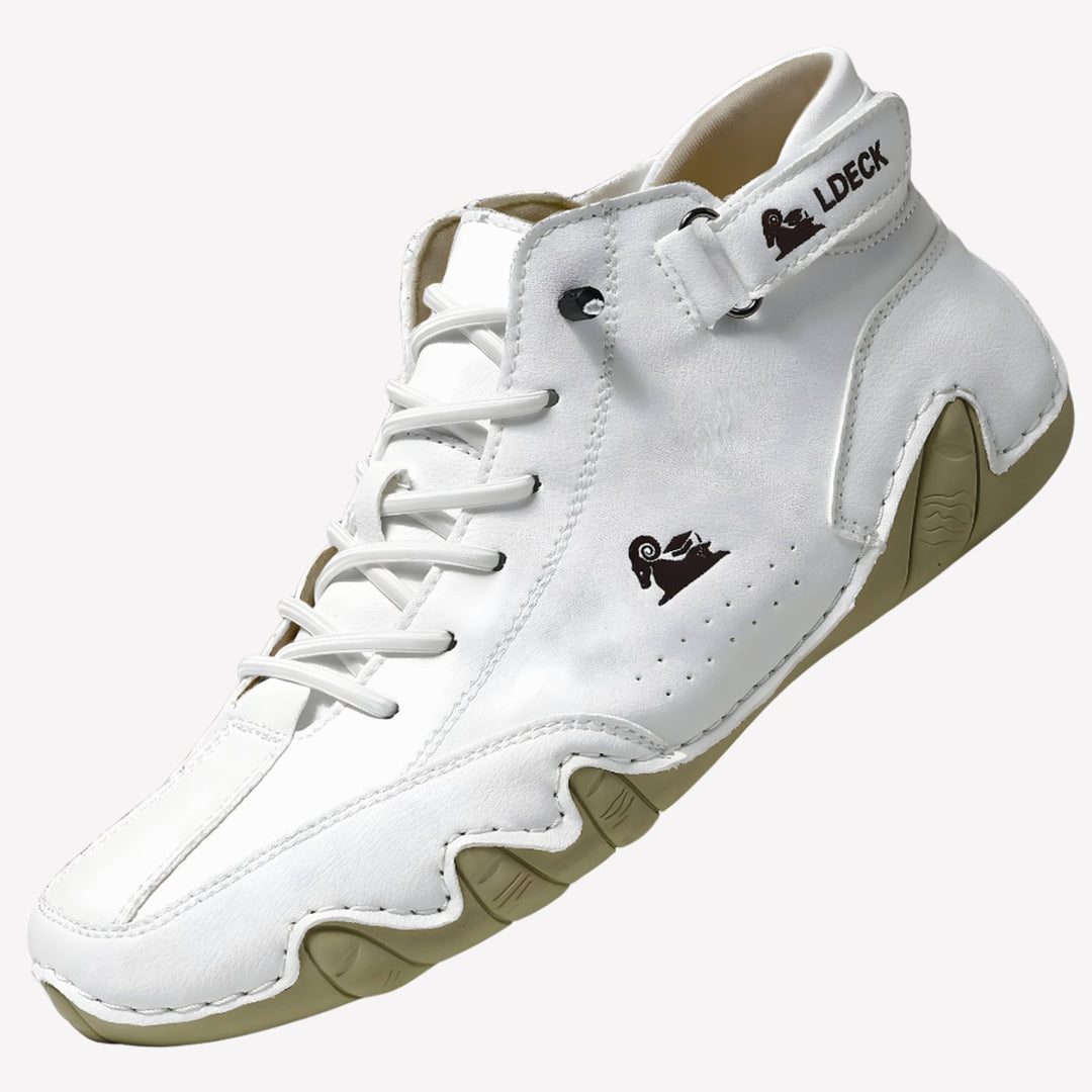 Men's Lightweight Leather Barefoot Lace-Up Casual Trainers - White