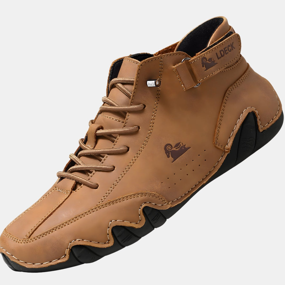 Men's Lightweight Leather Barefoot Lace-Up Casual Trainers - Brown