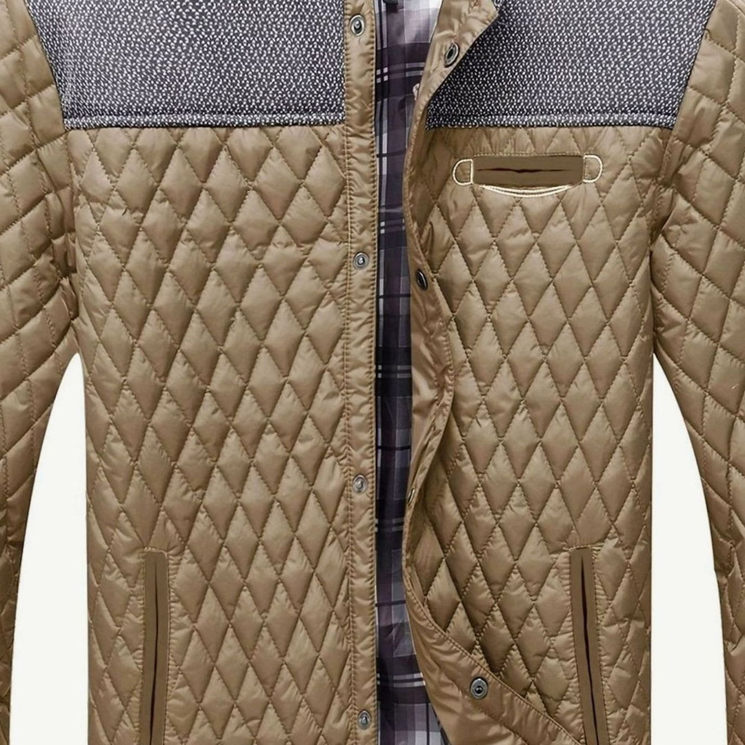 Men's Lightweight Quilted Stand-Collar Zip-Up Jacket - Khaki
