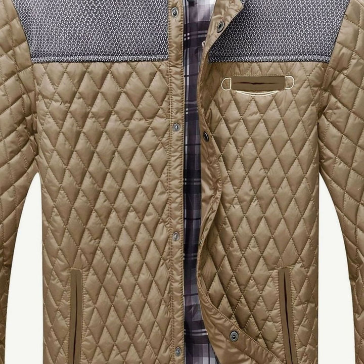 Men's Lightweight Quilted Stand-Collar Zip-Up Jacket - Khaki