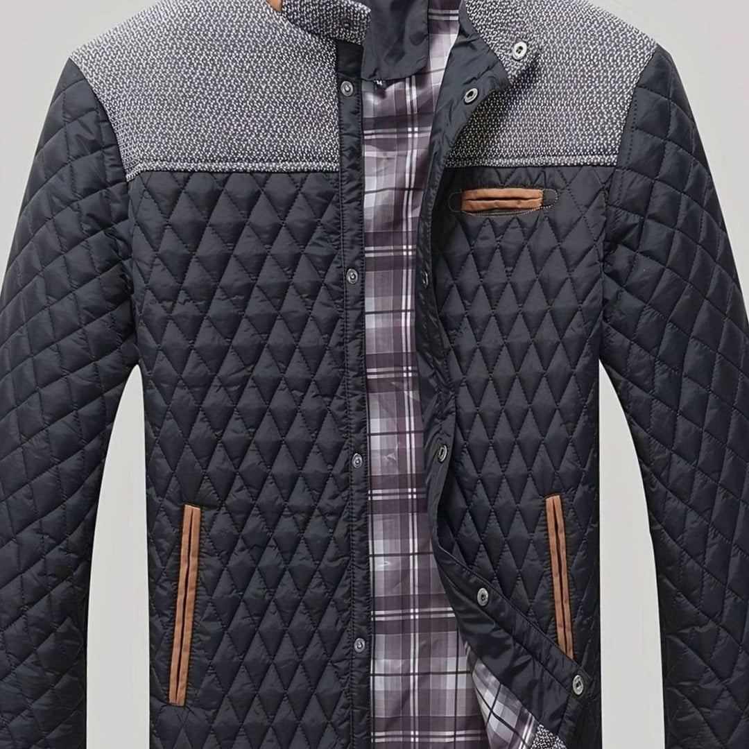 Men's Lightweight Quilted Stand-Collar Zip-Up Jacket - Black
