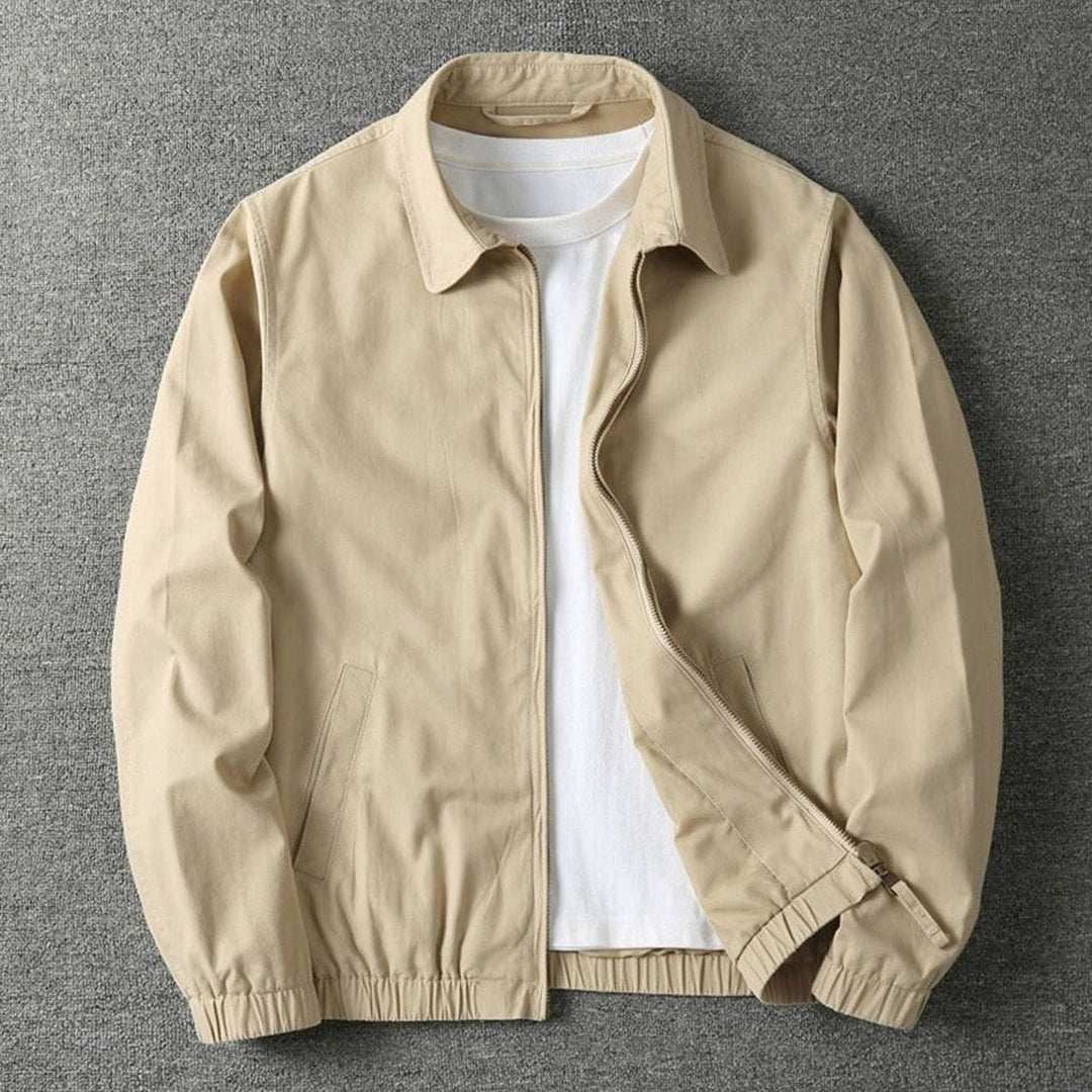 Men's Lightweight Zip-Up Bomber Jacket Elasticated Hem - Beige