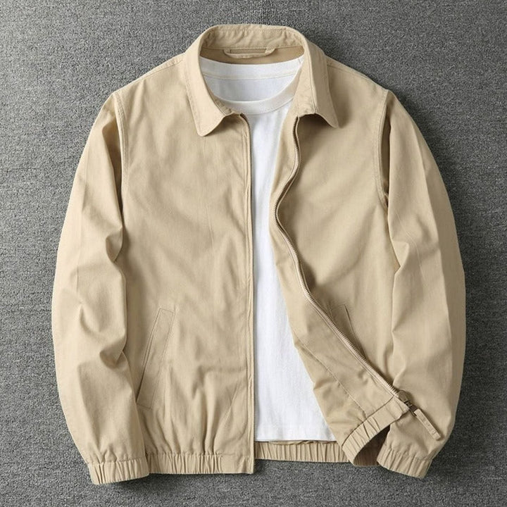 Men's Lightweight Zip-Up Bomber Jacket Elasticated Hem - Beige