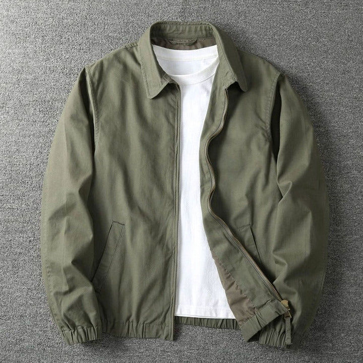 Men's Lightweight Zip-Up Bomber Jacket Elasticated Hem - Khaki