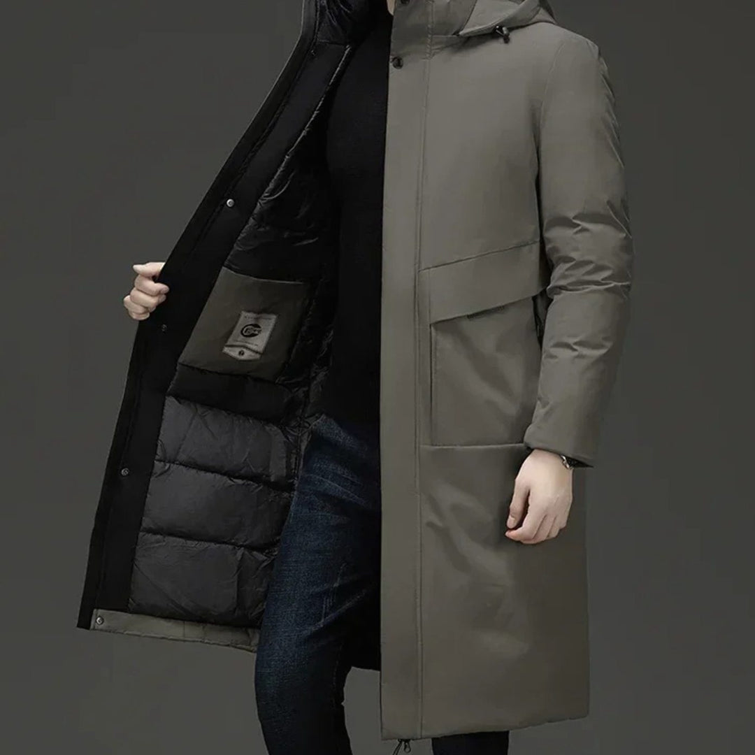 Men's Long Padded Hooded Winter Parka Coat - Grey