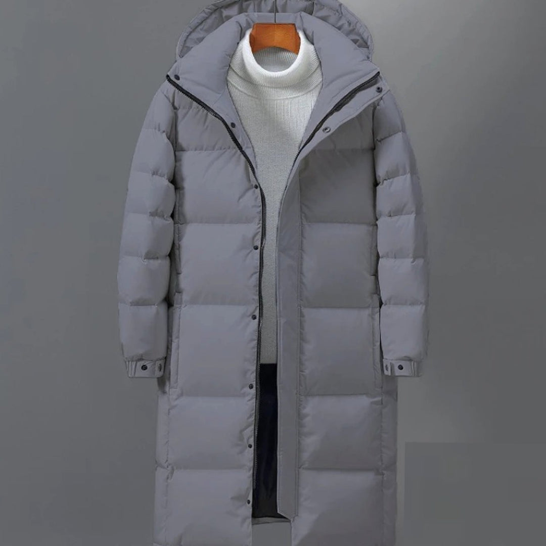 Men's Long Quilted Hooded Puffer Coat Winter Parka - Grey