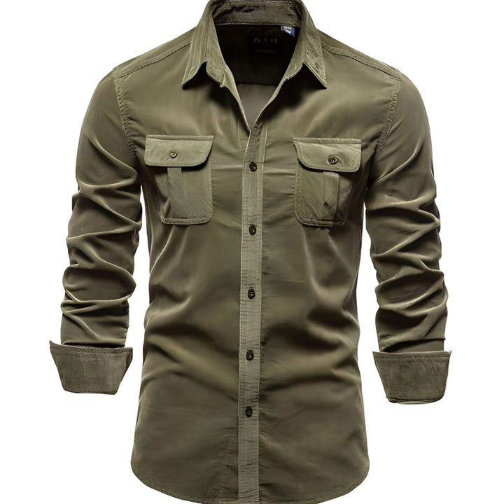 Men's Long-Sleeve Cargo-Pocket Button-Up Casual Shirt, Army Green - Army Green