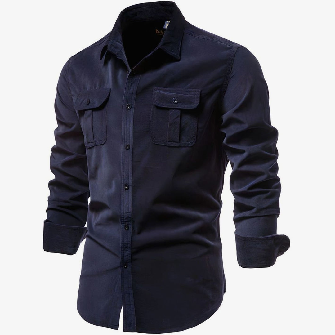 Men's Long-Sleeve Cargo-Pocket Button-Up Casual Shirt, Army Green