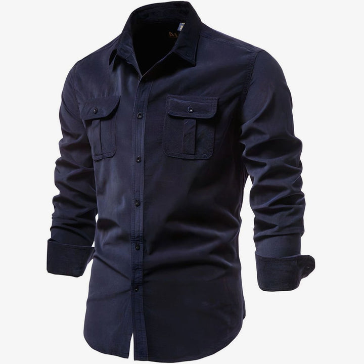 Men's Long-Sleeve Cargo-Pocket Button-Up Casual Shirt, Army Green