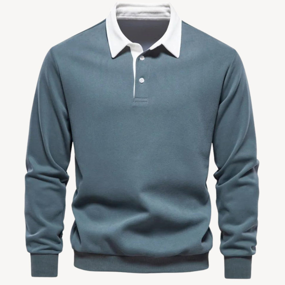 Men's Long-Sleeve Contrast Collar Polo Sweatshirt - Green