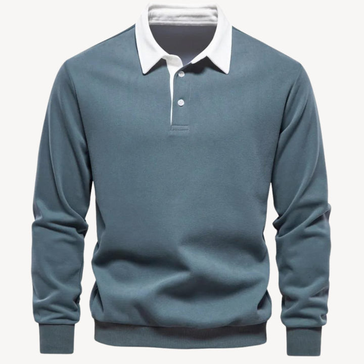 Men's Long-Sleeve Contrast Collar Polo Sweatshirt - Green