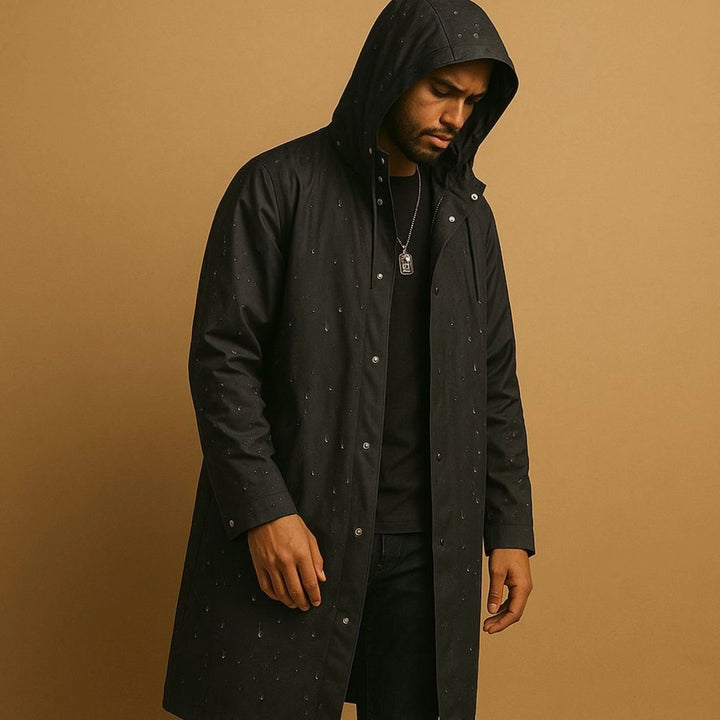 Men's Long Waterproof Hooded EVA Snap-Button Rain Jacket