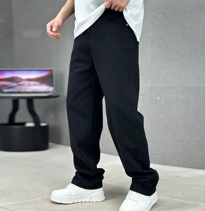 Men's Loose-Fit Straight-Leg Washed Denim Jeans - Black