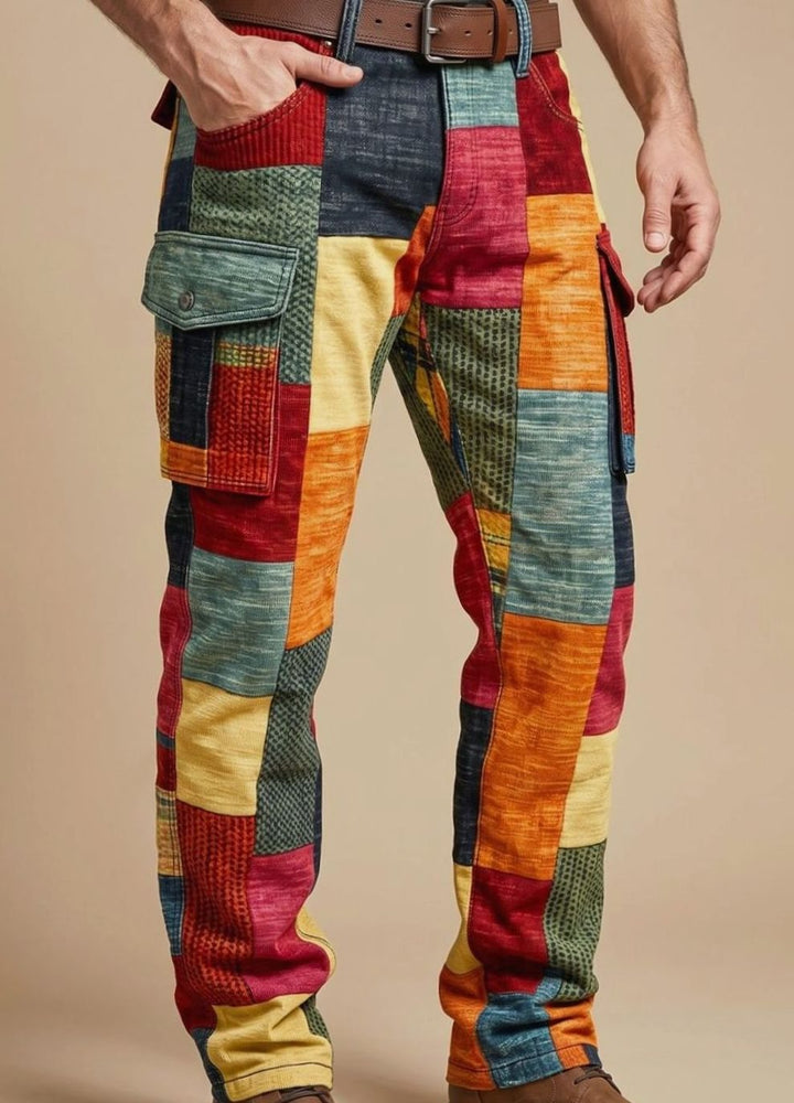 Men's Multicolour Patchwork Regular-Fit Cargo Trousers