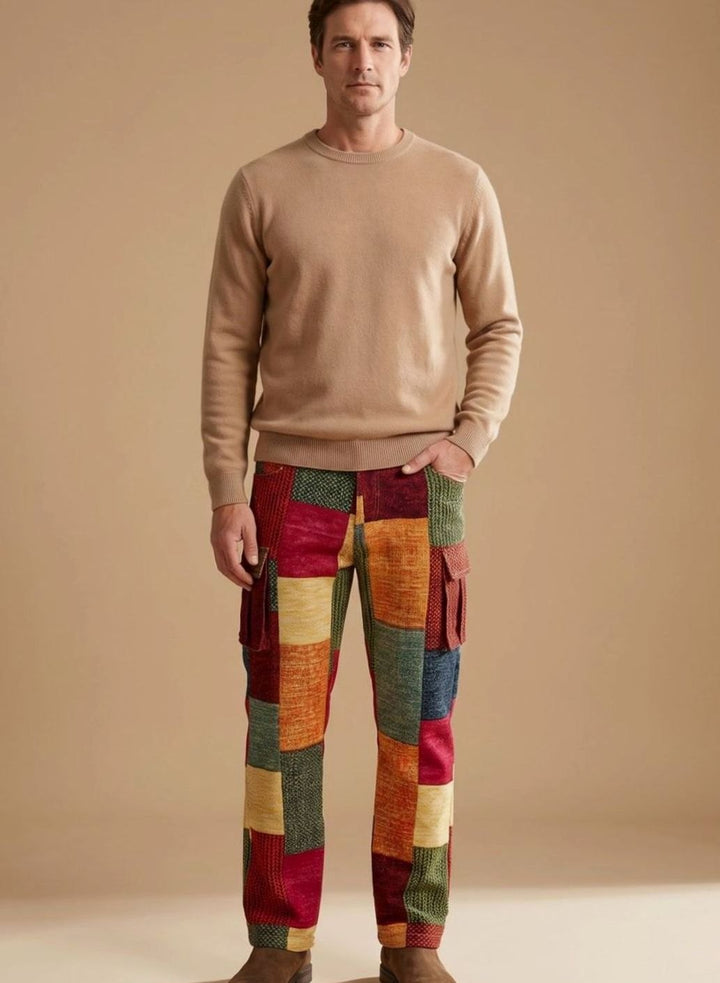 Men's Multicolour Patchwork Regular-Fit Cargo Trousers