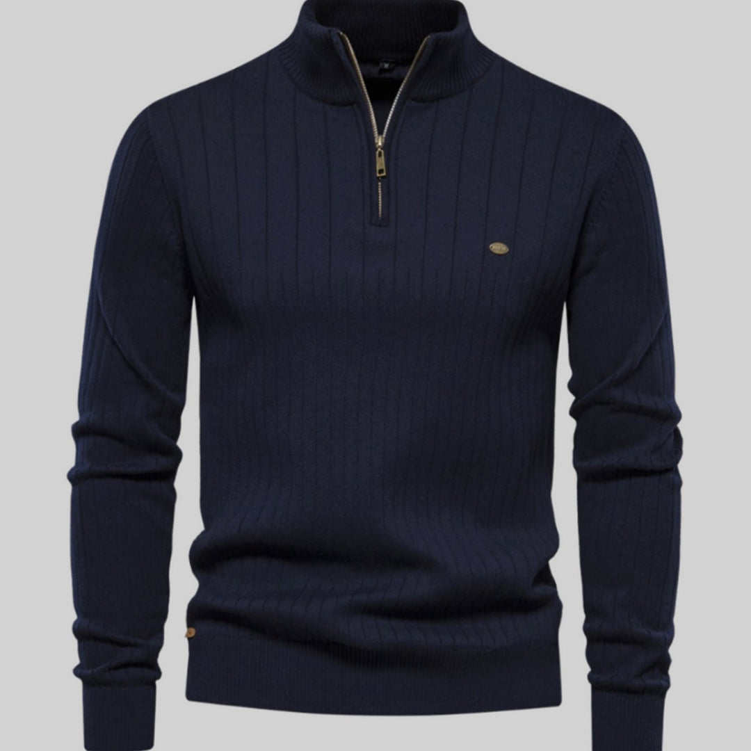 Men's Muscle-Fit Half-Zip Ribbed Knitted Sweater - Blue