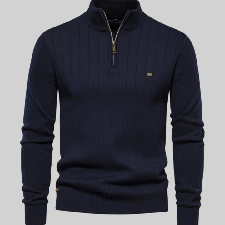 Men's Muscle-Fit Half-Zip Ribbed Knitted Sweater - Blue