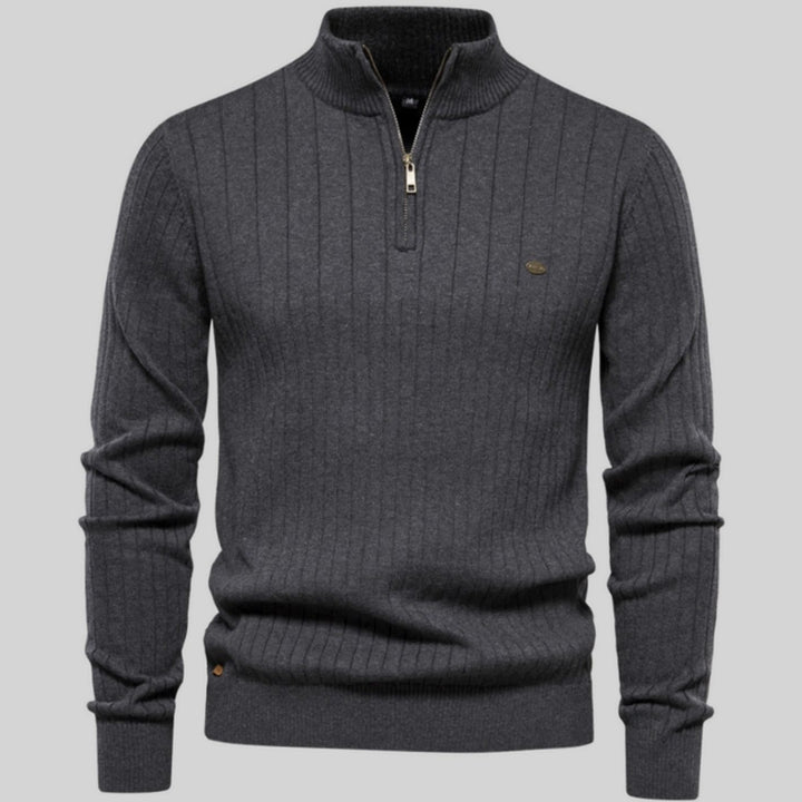 Men's Muscle-Fit Half-Zip Ribbed Knitted Sweater - Grey