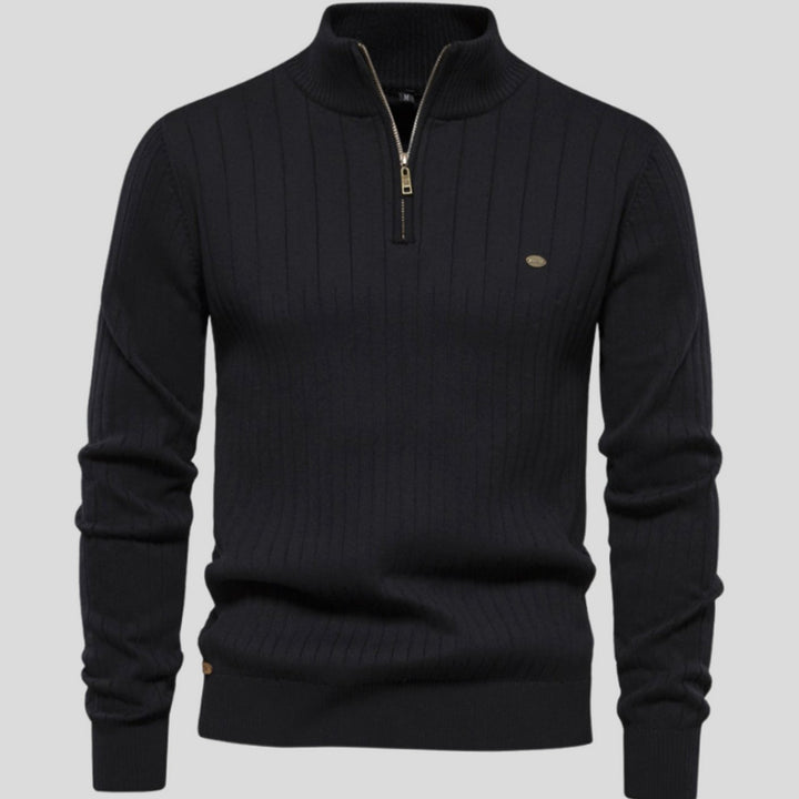 Men's Muscle-Fit Half-Zip Ribbed Knitted Sweater - Black