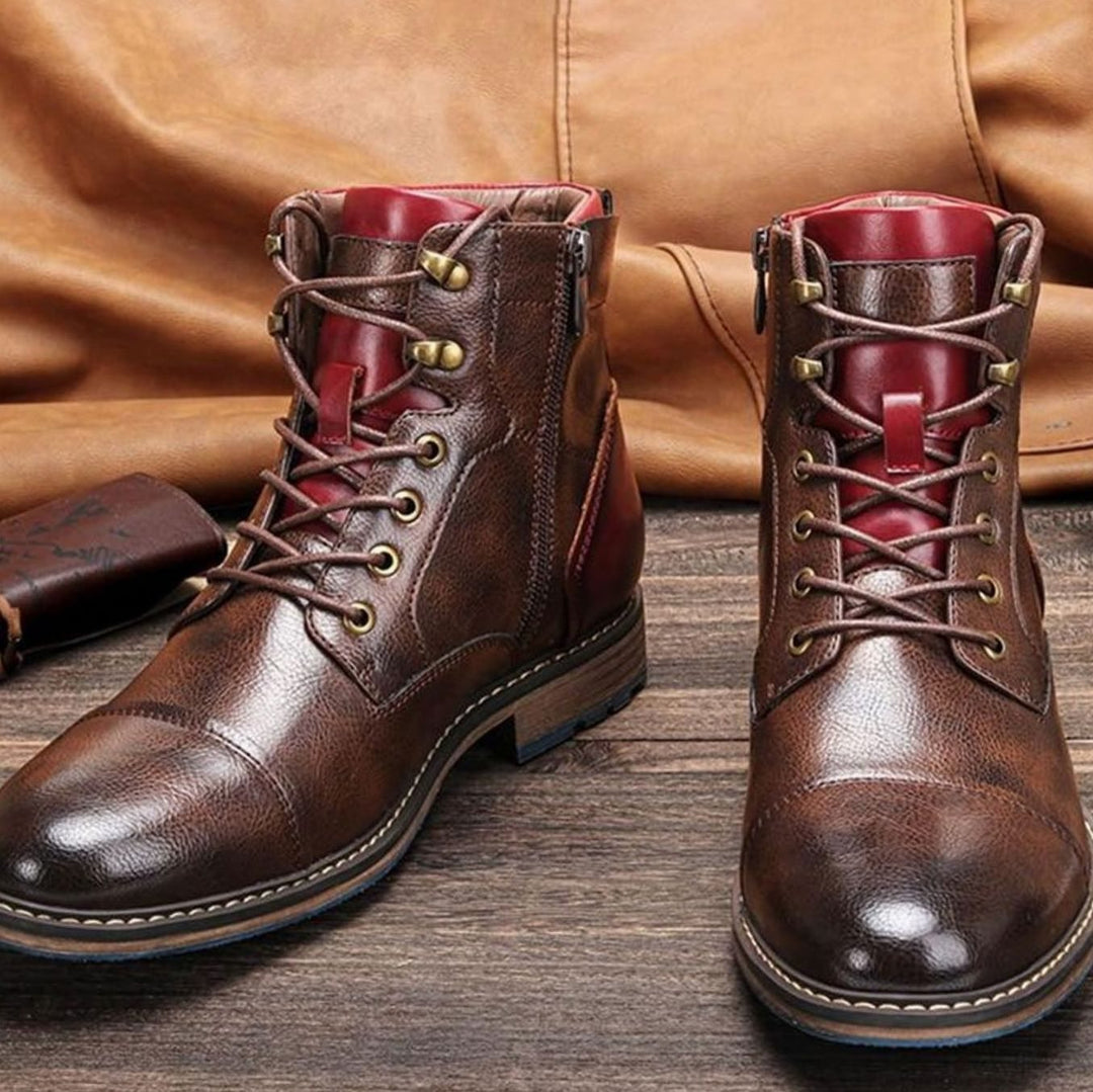Men's Oxford-Style Lace-Up Leather Ankle Boots Side Zip