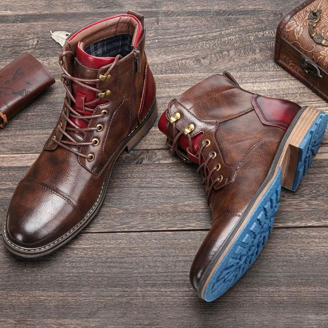 Men's Oxford-Style Lace-Up Leather Ankle Boots Side Zip