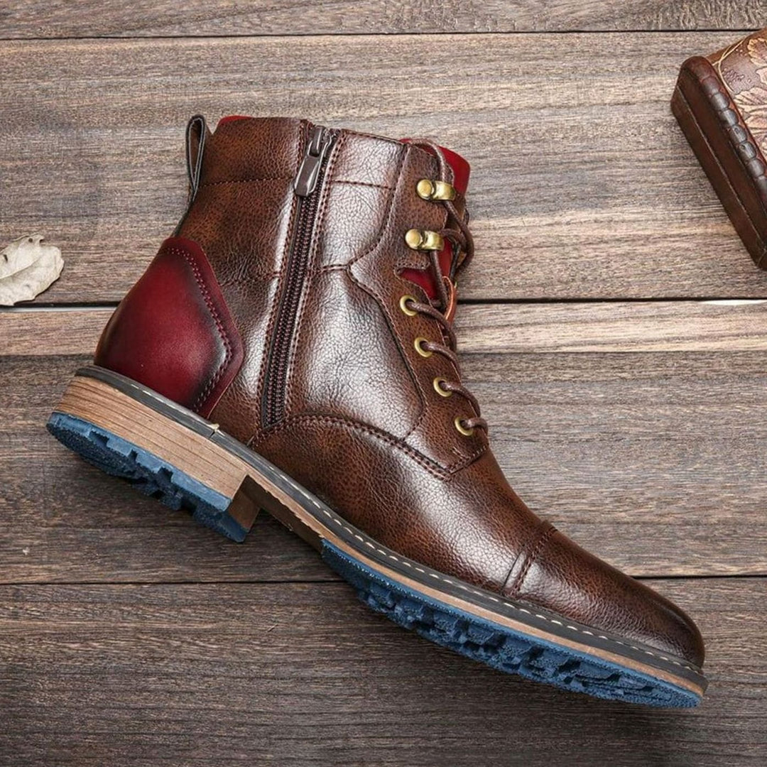Men's Oxford-Style Lace-Up Leather Ankle Boots Side Zip
