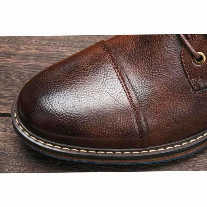 Men's Oxford-Style Lace-Up Leather Ankle Boots Side Zip