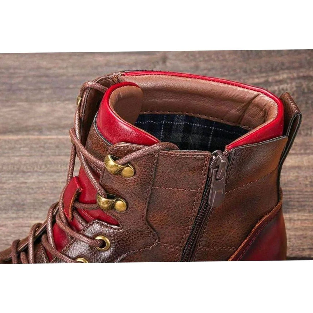 Men's Oxford-Style Lace-Up Leather Ankle Boots Side Zip