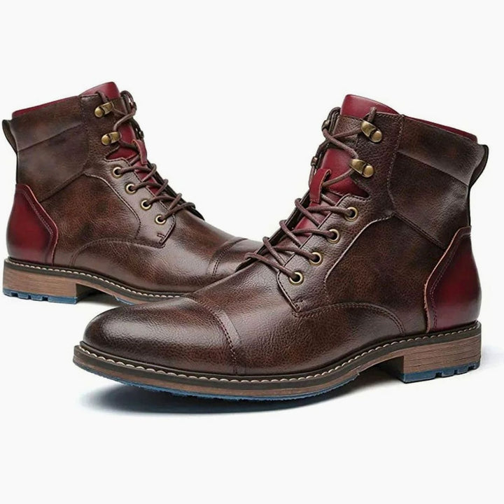 Men's Oxford-Style Lace-Up Leather Ankle Boots Side Zip