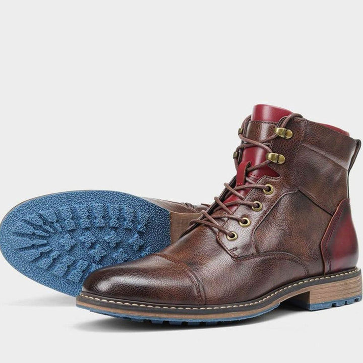 Men's Oxford-Style Lace-Up Leather Ankle Boots Side Zip