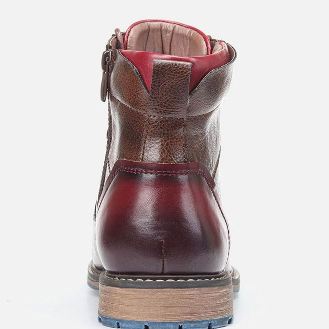 Men's Oxford-Style Lace-Up Leather Ankle Boots Side Zip