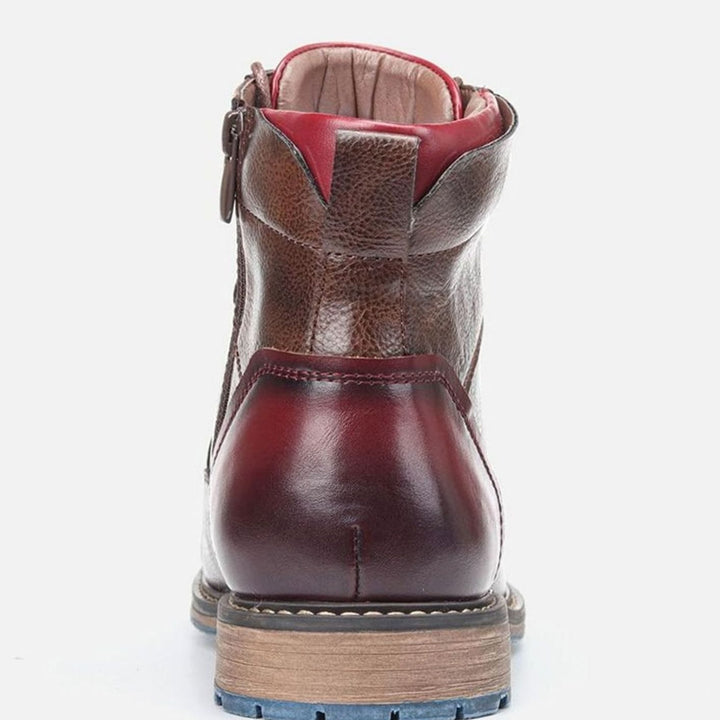 Men's Oxford-Style Lace-Up Leather Ankle Boots Side Zip