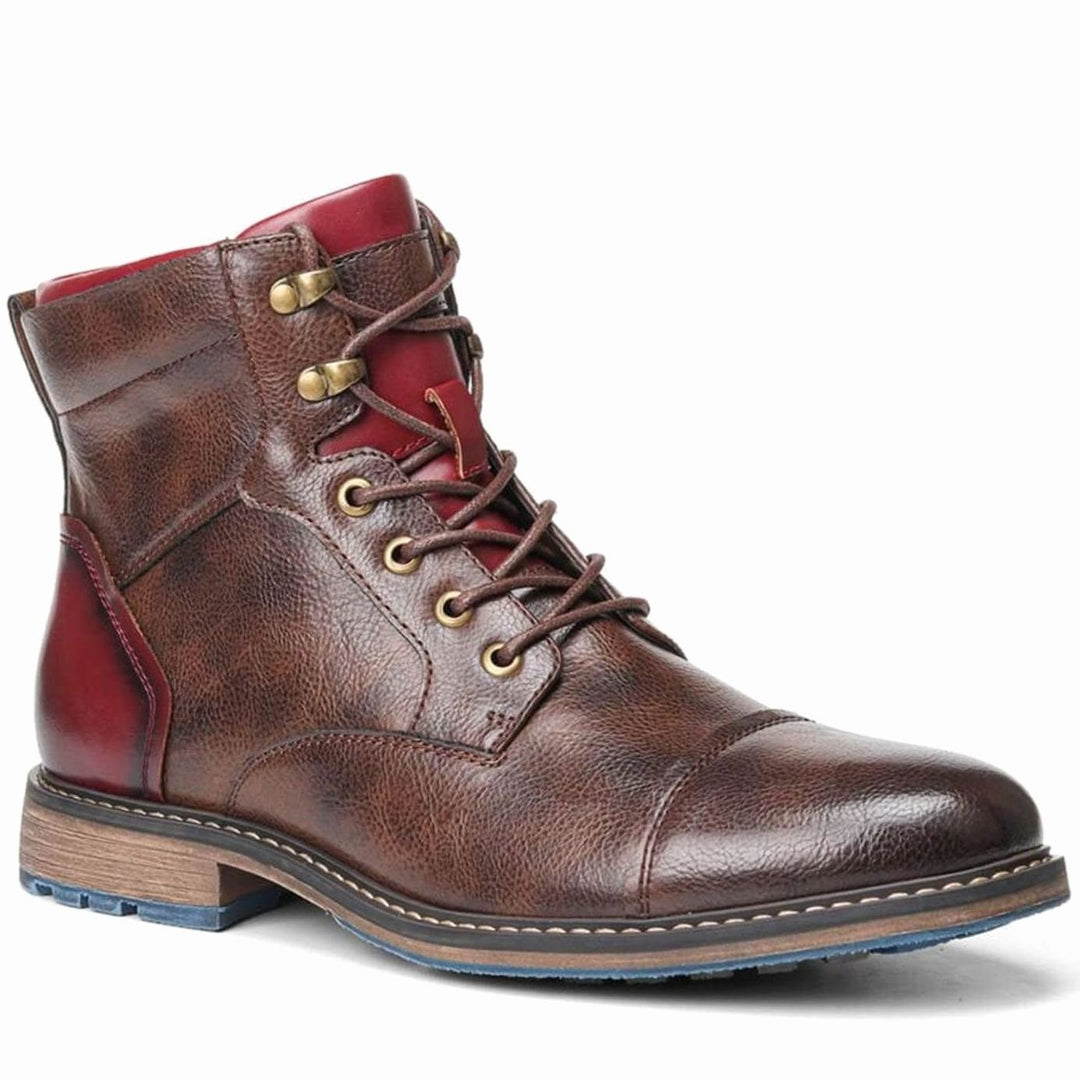Men's Oxford-Style Lace-Up Leather Ankle Boots Side Zip