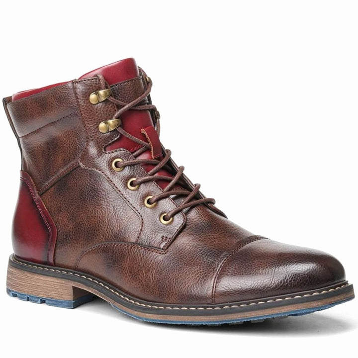 Men's Oxford-Style Lace-Up Leather Ankle Boots Side Zip