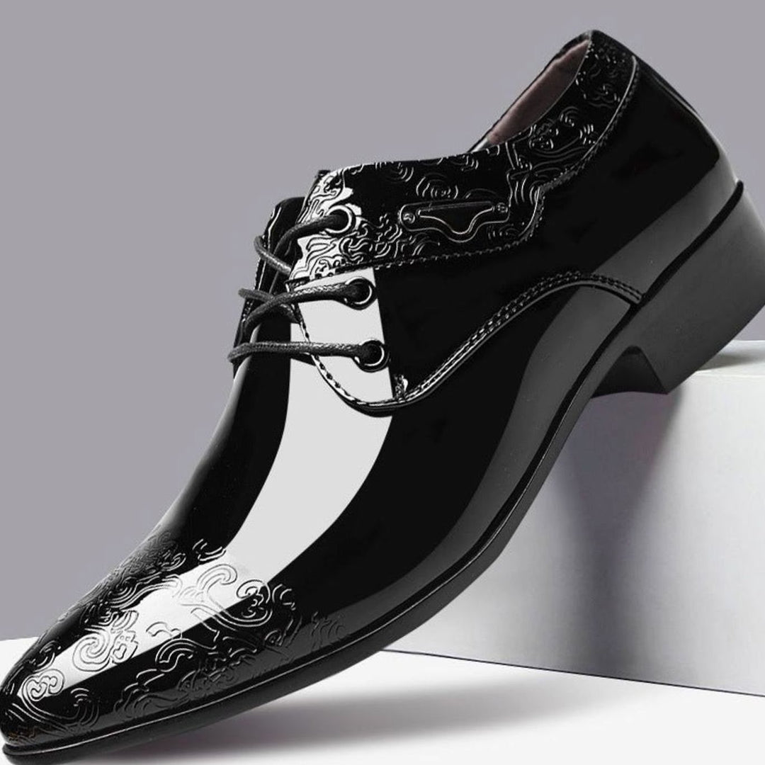 Men's Patent Embossed Lace-Up Derby Formal Shoes, Black