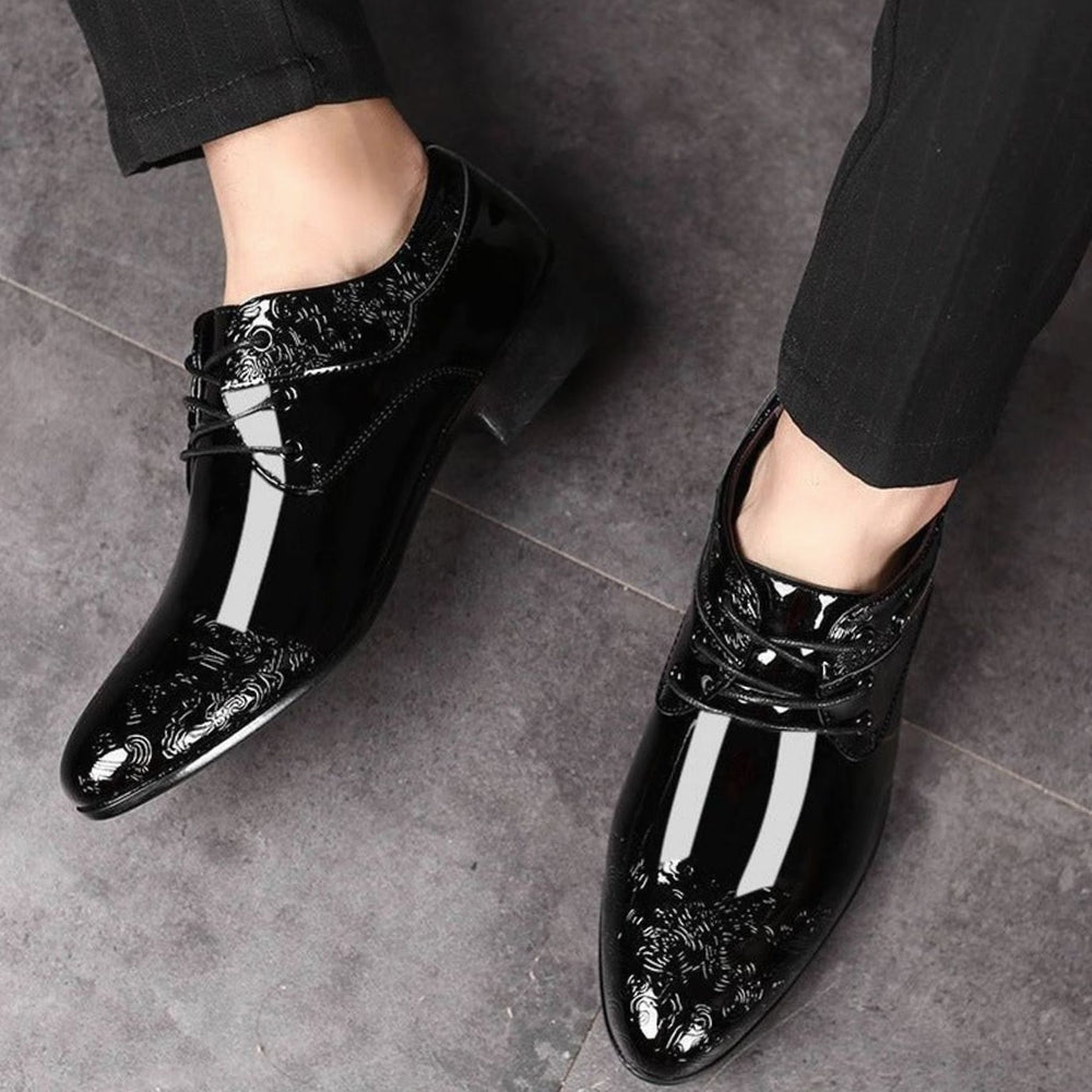 Men's Patent Embossed Lace-Up Derby Formal Shoes, Black