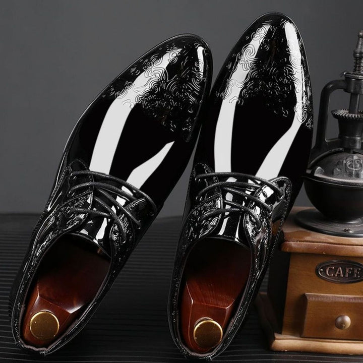 Men's Patent Embossed Lace-Up Derby Formal Shoes, Black