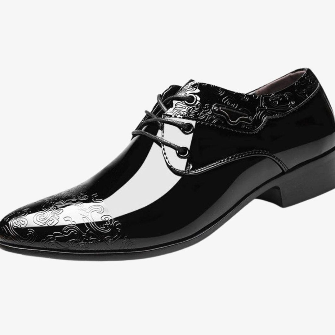 Men's Patent Embossed Lace-Up Derby Formal Shoes, Black