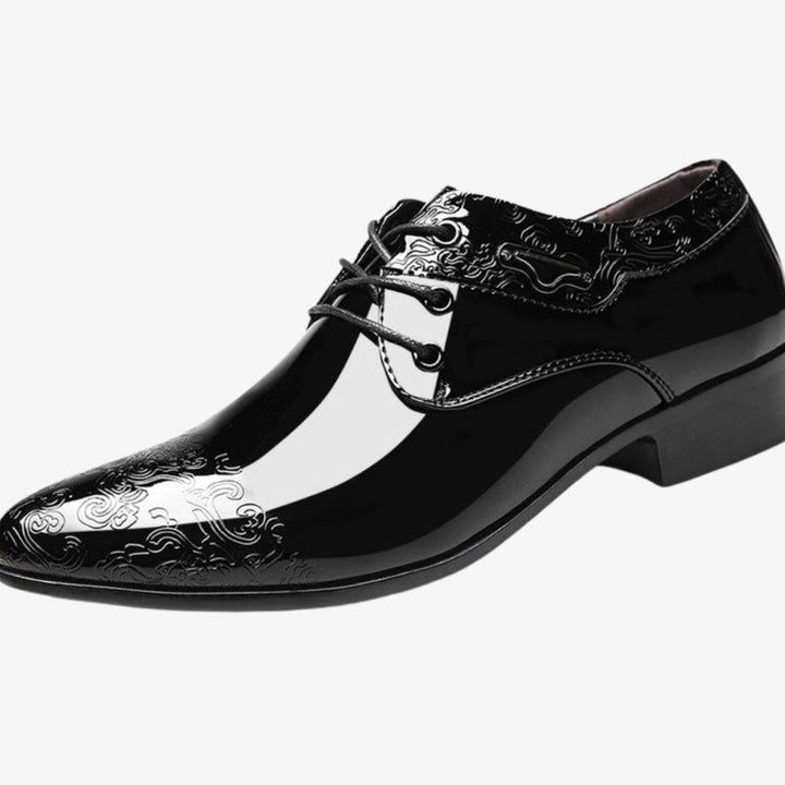 Men's Patent Embossed Lace-Up Derby Formal Shoes, Black